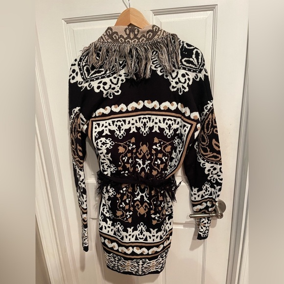 Flora and Ashley Made in Italy Black and White Patterned Cardigan with Fringe L - Picture 4 of 6